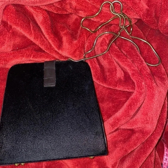 Jeanne Lottie  Vintage Black Velvet rhinestone details slim chain shoulder bag - Picture 8 of 11